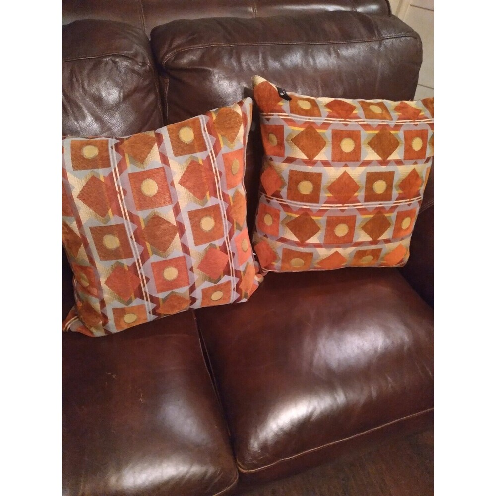 Retro Geometric Decorative‎ Throw Pillows Set of 2 Orange Yellow Square Cushions